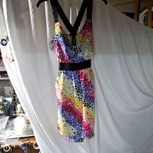 Multicolor Sleeveless Dress with Black Straps Rusty Med